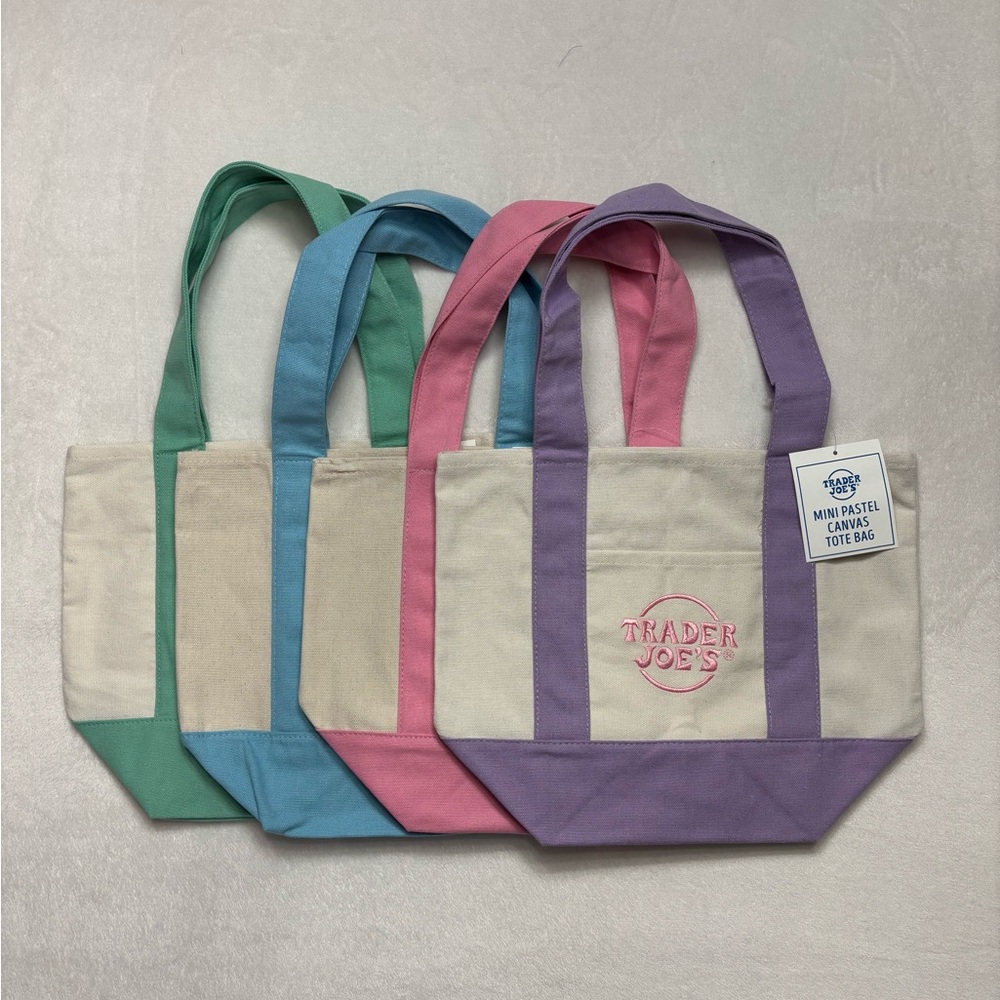 💗Trader Joe's Mini Pastel Canvas Tote Bags set of 4 NWT
